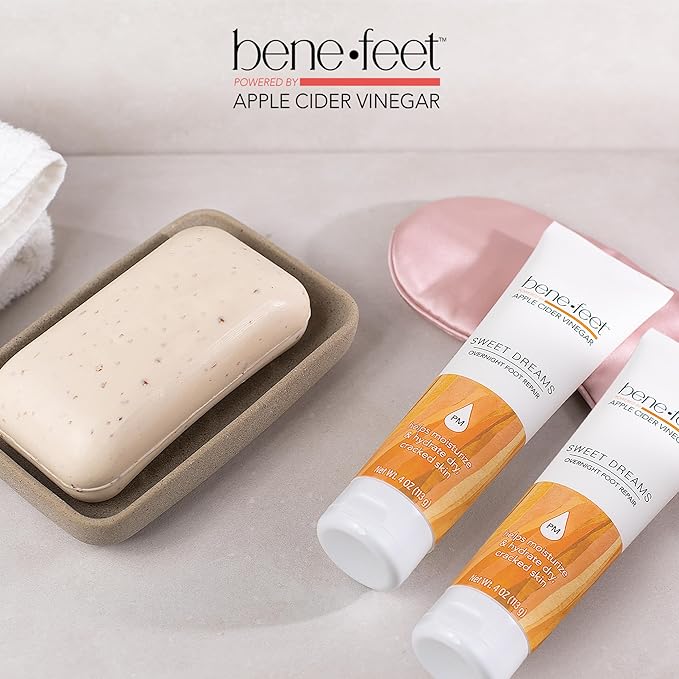 Benefeet Sweet Dreams Overnight Foot Repair - Night Cream for Detox, Moisturize & Soften Dry Cracked Skin, With Apple Cider Vinegar, Turmeric & Borage Oil, 4oz (2 Pack)-Velvo Beauty