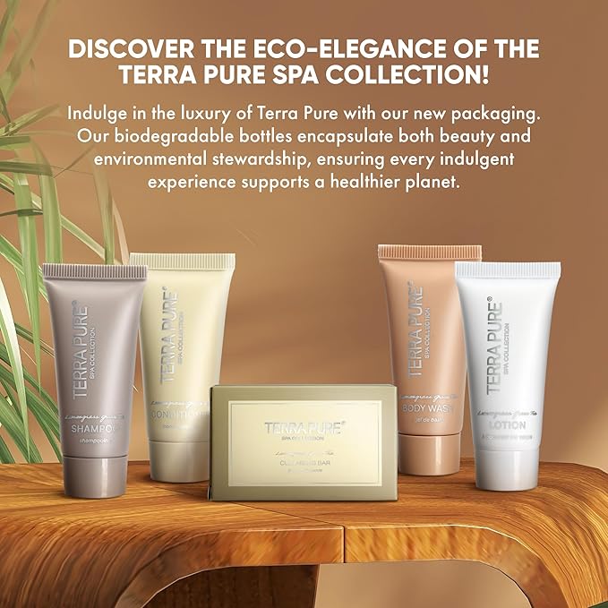 Terra Pure Spa Collection Bulk Set Toiletries | 1-Shoppe All-In-Kit Amenities for Hotels & Airbnb | 0.85 oz Hotel Shampoo & Conditioner, Body Wash, Lotion & Cleansing Bar Travel Size Tubes| 300 Pieces-Velvo Beauty