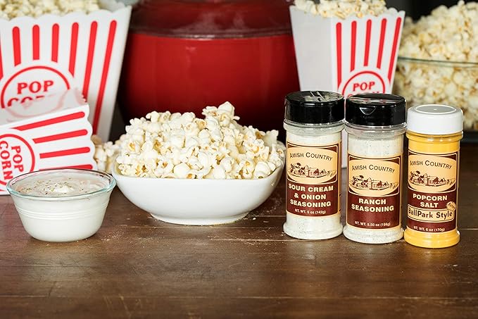 Amish Country Popcorn | Seasoning Variety Pack | Ballpark Style ButterSalt - 5.5 oz, Ranch - 5.5 oz & Sour Cream and Onion - 4.7 oz Popcorn Seasoning | Old Fashioned, Non-GMO and Gluten Free-Velvo Beauty