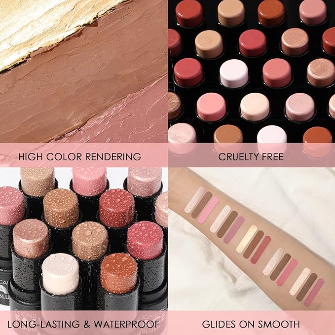 FOCALLURE 3 Pcs Cream Contour Sticks,Shades with Highlighter & Bronzer & Blush,Non-greasy Long-wear Face Contouring Pen,Easy to Sculpt the Face and Create a Lightweight Finishing Makeup,MEDIUM-WARM-Velvo Beauty