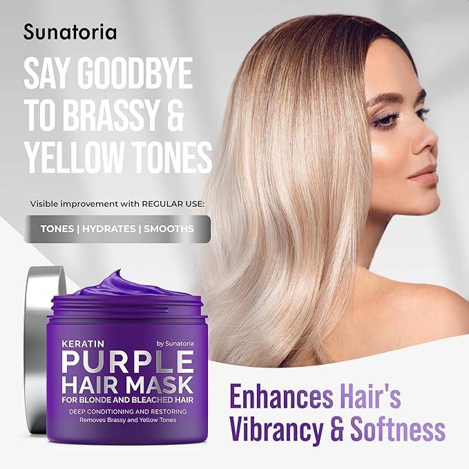 SUNATORIA New Keratin Purple Hair Mask- Blonde Hair Purple Toner - Repair & Nourishment Treatment For Bleached, Brassy Hair - Blue Hair Mask, No Yellow Tones - Deep Conditioner For Color Treated Locks-Velvo Beauty