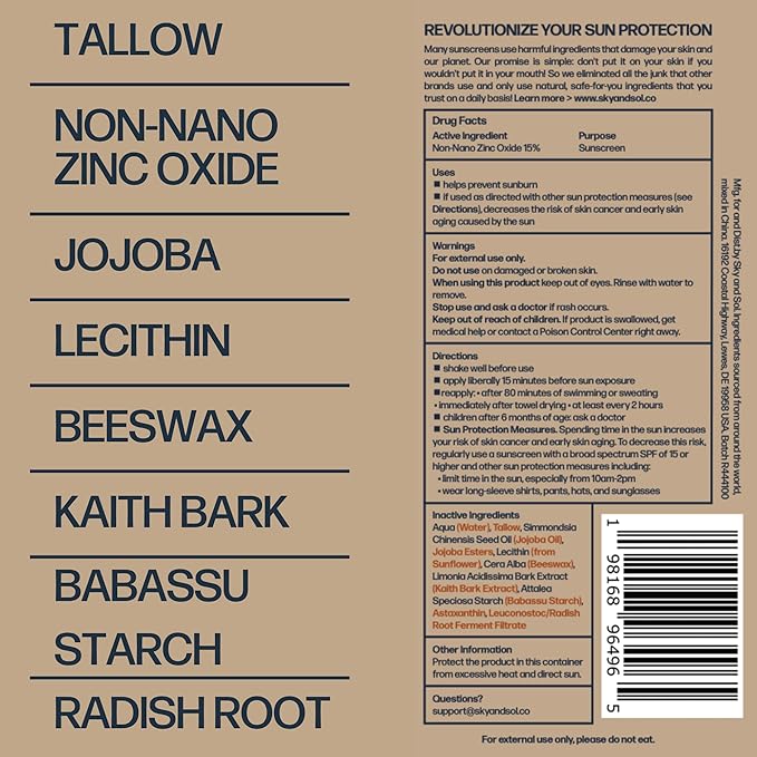 Natural Mineral Sunscreen SPF 30 3 oz: Natural Tallow & Zinc Oxide, Reef Safe, Water Resistant, Fragrance-Free, Non-Greasy Formula for Face and Body-Velvo Beauty