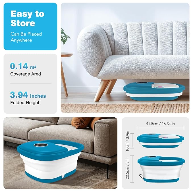 Collapsible Foot Spa with Heat, Remote Control, Temperature Control, Bubbles, Pumice Stone, Red Light, Timer, 16 Massage Roller Pedicure Foot Bath Tub Foot Soaker for Relaxation & Stress Relief-Velvo Beauty