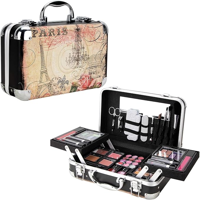 61pcs Makeup Gift Set With Extendable Trays and Mirror - Vmk1506, Paris Theme, 1 count-Velvo Beauty