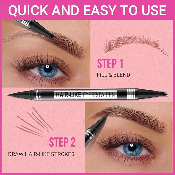 iMethod Eyebrow Pen - Eyebrow Pencil Magical 2-in-1 Eye Brow Pencils for Women with 4-Fork-Tip & Precise Brush-Tip for Natural Hair-Like Brows, Last All-Day, with Eyebrow Spoolie Brush, Black-Velvo Beauty