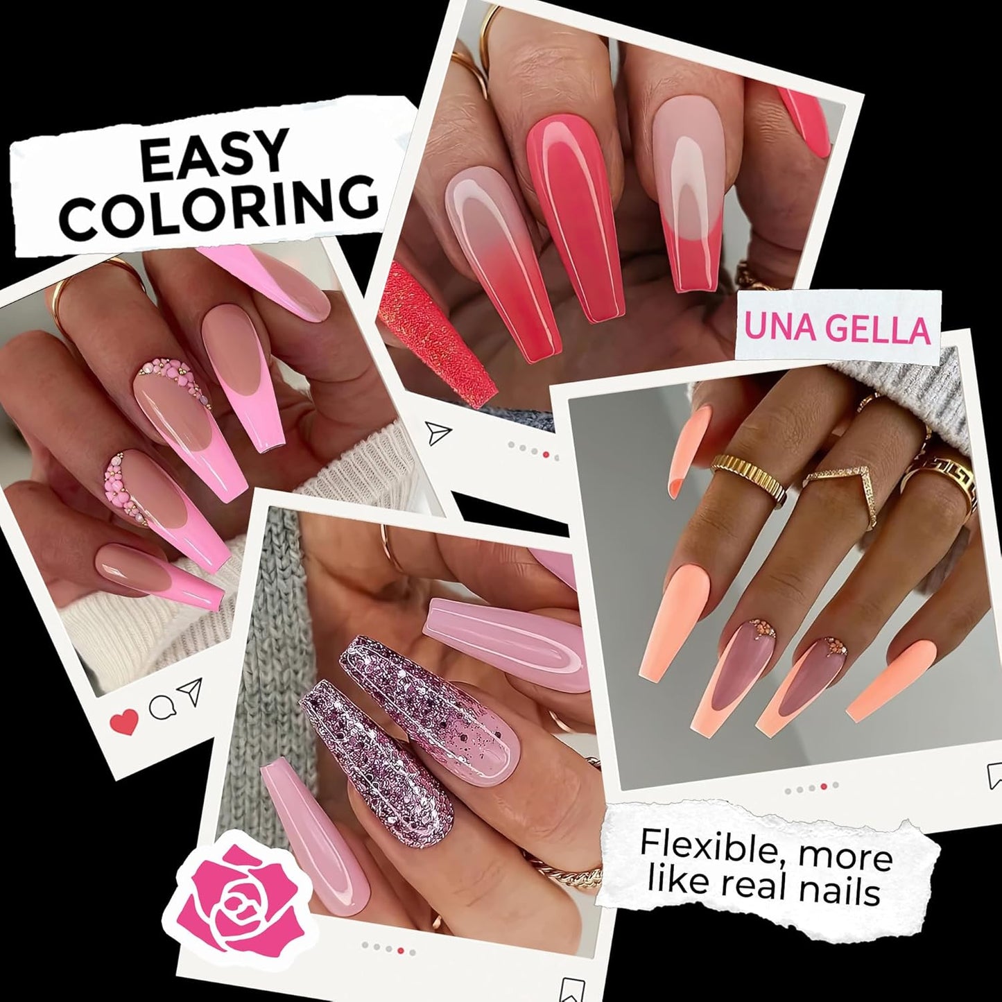 UNA GELLA Long Coffin Nail Tips: 216pcs Coffin Acrylic Fake Nails Full Cover Gel Nail Tips Press On Nails Clear Tips for Nail Extension DIY Salon 12 Sizes-Velvo Beauty