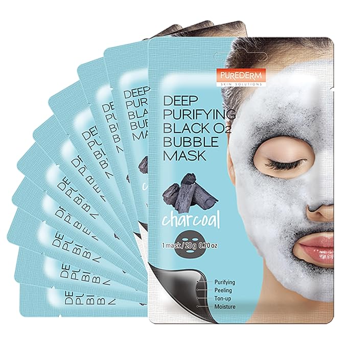 Purederm Deep Purifying Black O2 Bubble Mask Charcoal (10 Pack) – Bubble Face Sheet Mask for Purifying & Brightening-Velvo Beauty