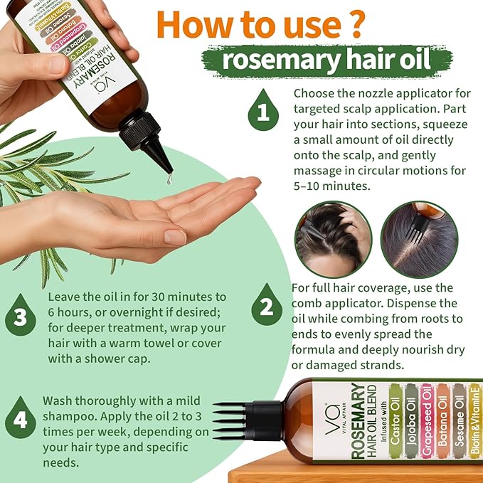 Blend Of Pure Rosemary Oil For Hair Growth With Castor, Batana, Jojoba Oil-Infused With Biotin & Vitamin E-Blend of Effective Hair Oils for Hair Growth-Strengthening Treatment 6 Fl Oz-Velvo Beauty
