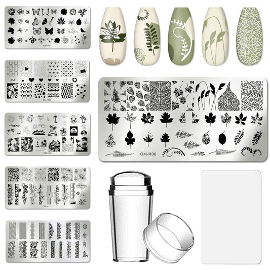 AddFavor Nail Art Stamper Kit 6pcs Flower Heart Leaf Lace Butterfly Stamping Plate Template with Silicone Nail Stamper and Scraper for Women Girls DIY Fingernail Manicure Stencils Tools-Velvo Beauty