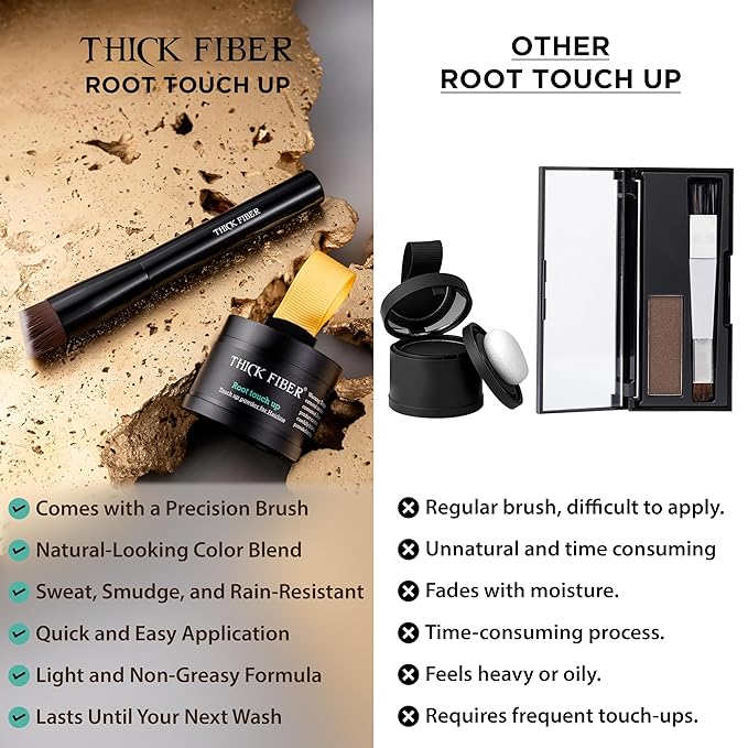 THICK FIBER Root Touch Up and Hairline Concealer - Water & Sweat Resistant Hair Loss Cover for Thinning Hair Women, with Powder and Brush (Medium Blonde)-Velvo Beauty