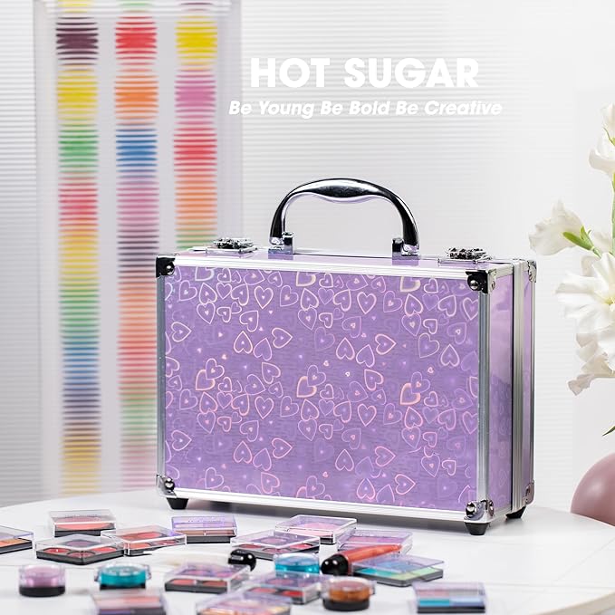 Hot Sugar Makeup Kit for Teenager Girls - Full Starter Cosmetics Set with Eye Shadow Lip Balm Blush Lip Gloss Brush Lip Pencil Eye Pencil and Mirror (Purple Love)-Velvo Beauty