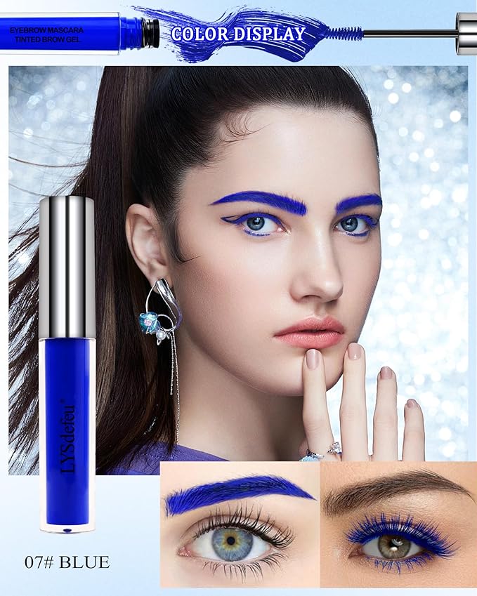 Tinted Eyebrow Mascara Gel- 1Pcs Long-lasting Waterproof Smudge-proof Blue Brow Glue Colored Liquid Mascara,Tinted Brow Filler Curling Mascara, Women's Day Eye Makeup Gift for Women Girl-07-Velvo Beauty