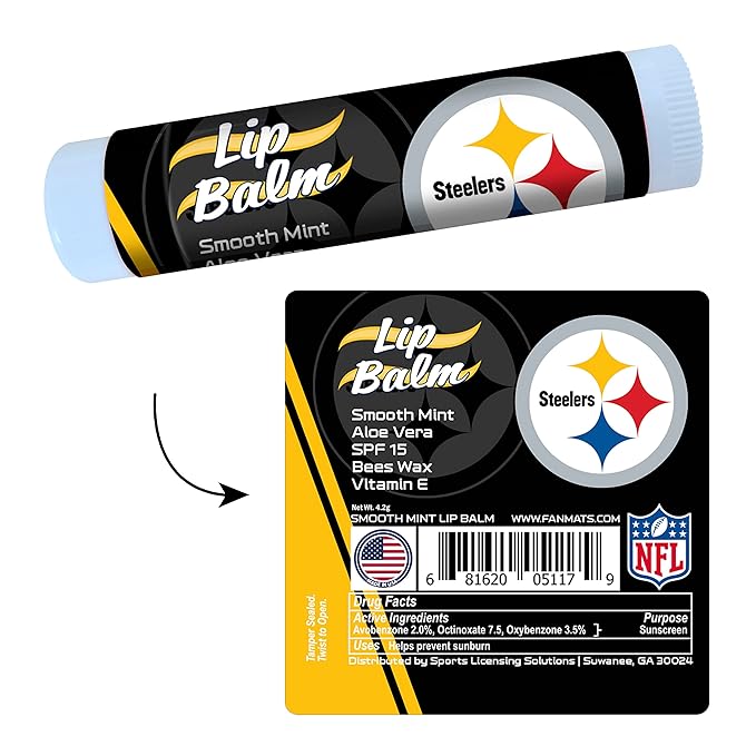FANMATS 34733 Pittsburgh Steelers Smooth Mint SPF 15 Lip Balm-Velvo Beauty