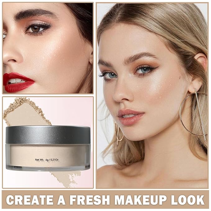 Oil Control Loose Powder Makeup Translucent Setting Powder Shimmer Long Lasting Lightweight Polvo Traslucido Maquillaje Para Mujer Face Powder Makeup - 01 White Shimmer-Velvo Beauty