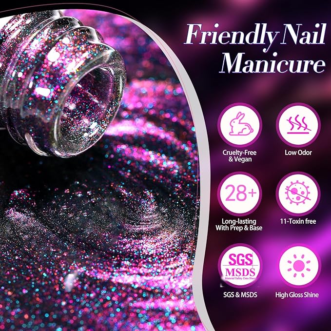 Born Pretty Cat Magnetic Gel Nail Polish 9D Polaris Holorgraphic Cat Magnetic Eye Gel Polish Glitter Gel Polish Set 6PCS-Velvo Beauty
