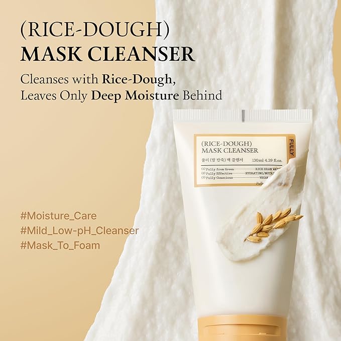 FULLY Rice-Dough Mask Cleanser, Hydrating Mask, Nourishing, Low-pH Formula, Clear Pores, Face Wash, Dry & Sensitive Skin, Vegan Korean Skincare 4.39 fl.oz-Velvo Beauty