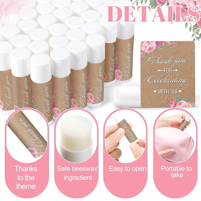 Demissle Jasmine Moisturizing Lip Balm, 40 Pcs Bulk - Thank You for Celebrating with Us, Wedding Favors, Bridal Showers-Velvo Beauty
