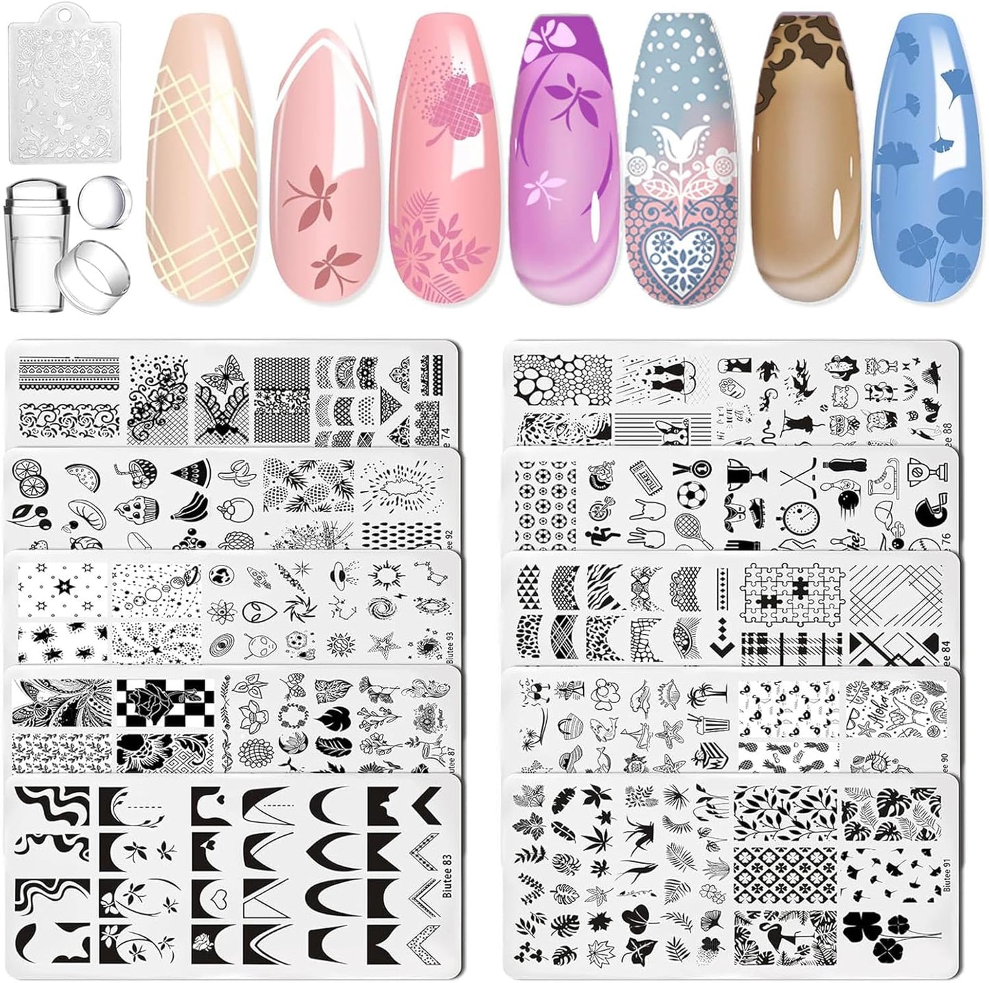 Biutee Nail Art Stamping Plates Set 10PCS French Line Stamp Templates, Nail Stamping Kit with Silicone Nail Stamper for DIY Print Manicure Salon Design Gift In Home-Velvo Beauty