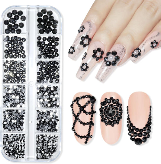 Makartt, 1110 Pcs Rhinestones Set, Black, Round, Multi-Size, Glass or Crystal, for DIY Crafts, Nail Art Supplies Accessories, Christmas Gift-Velvo Beauty