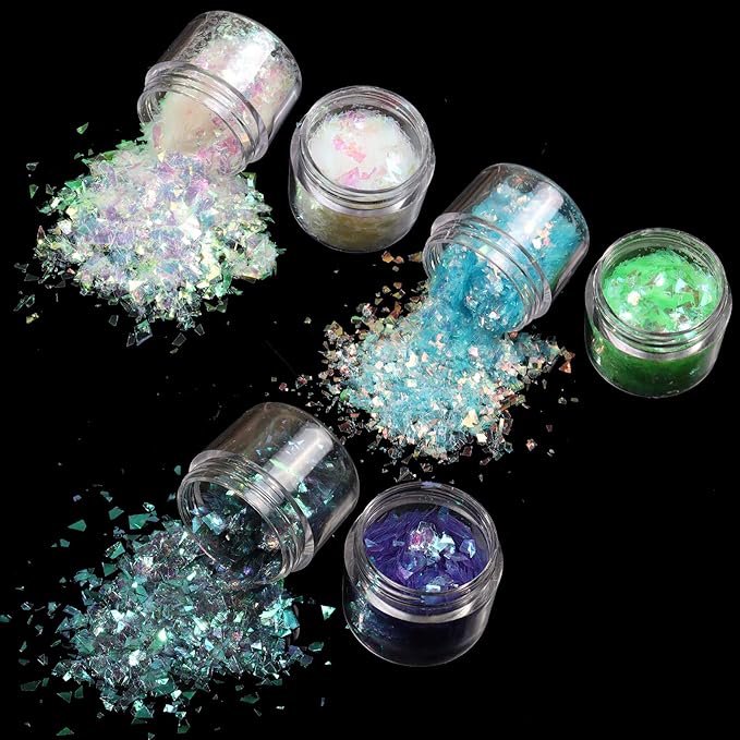 Allstarry 12 Colors Mermaid Nail Chunky Glitter Ultra-Thin Fluorescent Glass Paper Irregular Iridescent Sequin Flakes Glitters Sticker for Nails Art Decoration Hair Eyes Face Body DIY Craft-Velvo Beauty