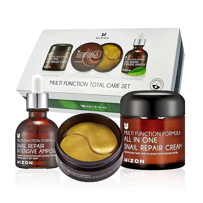 MIZON 24K Gold Snail Skincare Set - Eye Patches, Repair Cream & Ampoule for Sensitive Skin, Anti-Aging & Moisturizing-Velvo Beauty