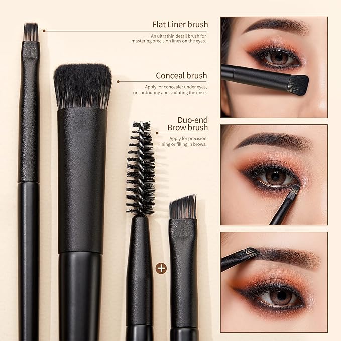 Jessup Eyeshadow Brush Set, 10Pcs Eye Makeup Brushes Professional for Blending Eye Shadow Liner Crease, Duo-end Brow Brush, Elegant Black T337-Velvo Beauty
