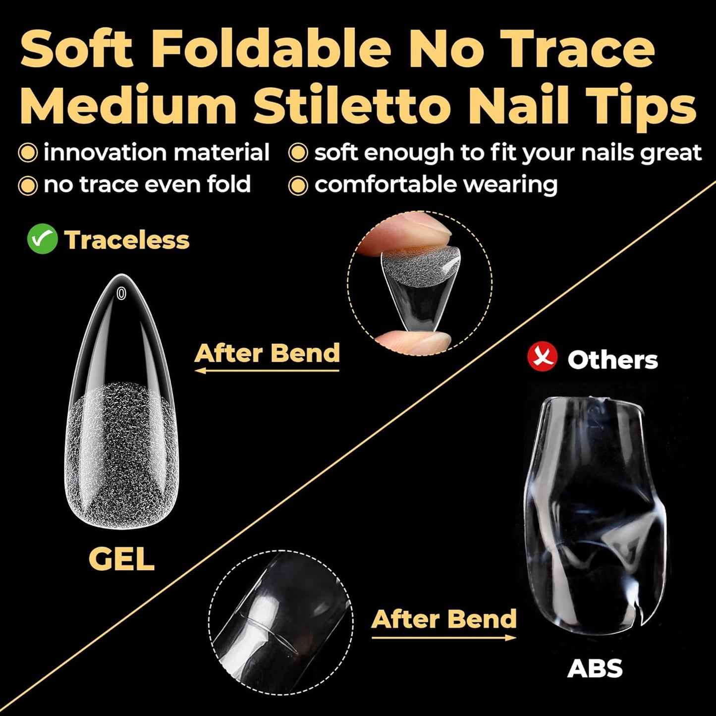 UNA GELLA Halloween Stiletto Press on Nails, 600 Pcs Medium Stiletto Nail Tips Almond Shape Pre Etched Full Cover Soft Gel Nails Tips for Nail Extensions Art DIY Salon 12 Sizes at Home-Velvo Beauty