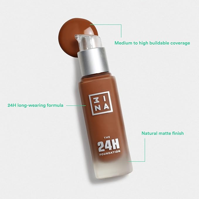 3INA The 24H Foundation 645-24H Long-Wearing Formula - Medium To High Buildable Coverage - Smooth Matte Finish - Expanded Shade Selection - Waterproof, Cruelty Free, Vegan Makeup - 1.01 Oz-Velvo Beauty