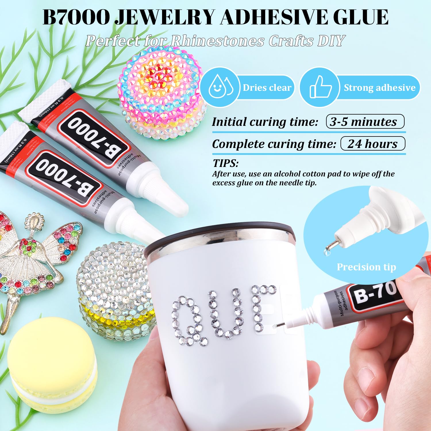 6000Pcs Resin Rhinestones for Bedazzling with 3Pcs B7000 Jewelry Glue, 1 Box Clear Flatback Rhinestones for Crafting Crafts DIY, Crystals Gems for Clothing Shoes Tumblers Nail Art Makeup-Velvo Beauty