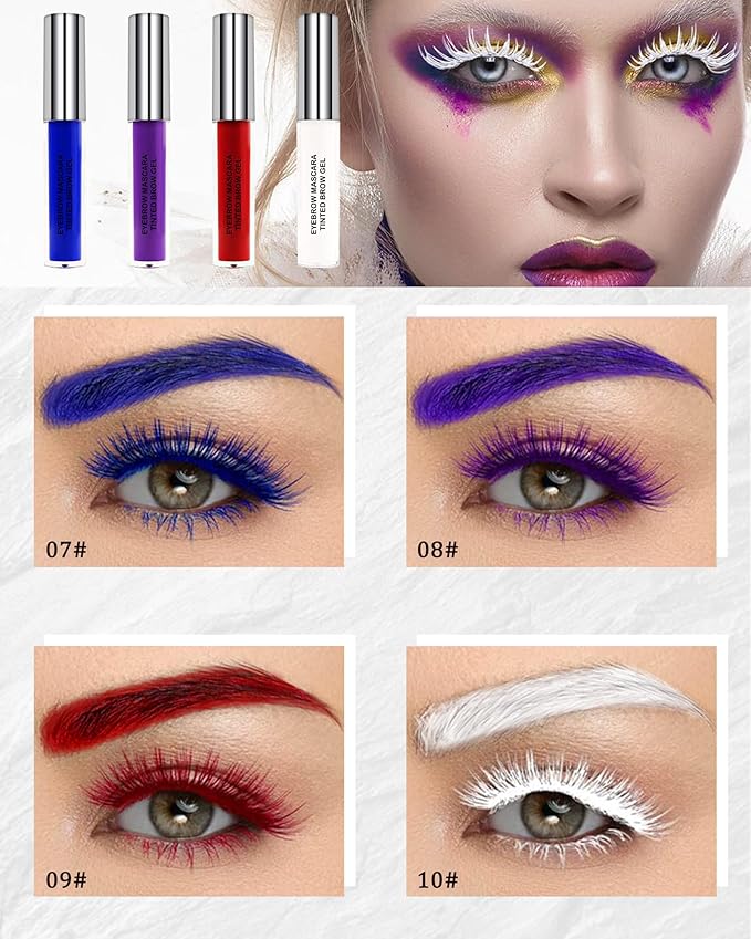 Tinted Brow Mascara Gel- 1Pcs Long-lasting Waterproof Smudge-proof White Eyebrow Glue Colored Liquid Mascara, Tinted Brow Filler, Length Curly Mascara for Women, Halloween Eye Makeup-10-Velvo Beauty