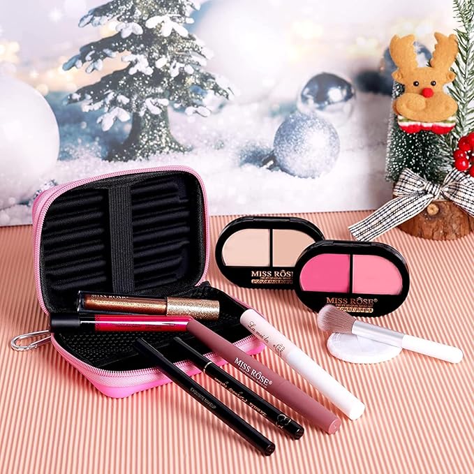 All in One Makeup Kit for Women - Full Professional Kit With Pressed Powder, Blush, Eyeliner, Eyeshadow, Mascara, Lip Gloss and Lipstick (Pink)-Velvo Beauty