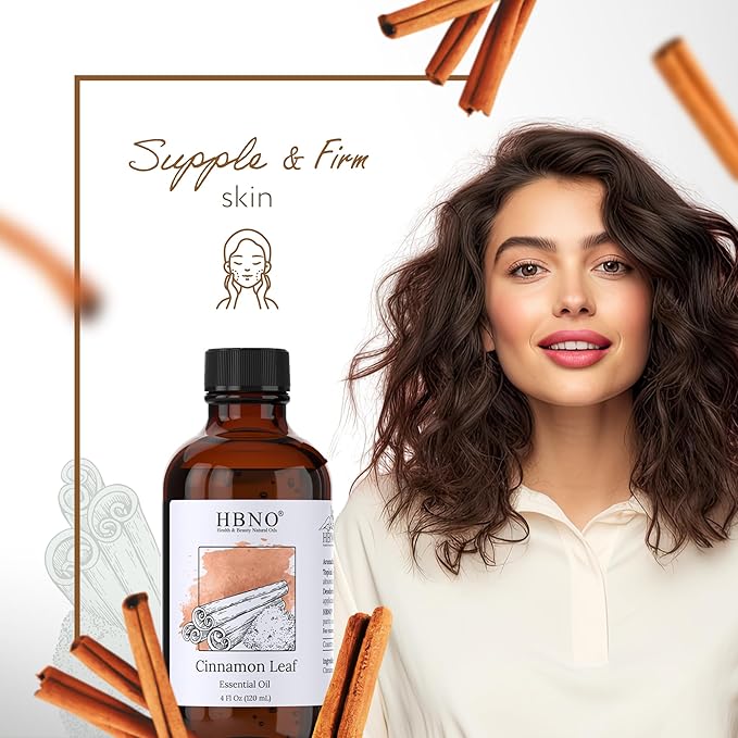 HBNO California Bottled Cinnamon Essential Oil (Leaf) 4 fl oz (120ml) - Natural Cinnamon Essential Oil for Diffuser - Perfect for Cleaning, Aromatherapy, DIY, Soap & Diffuser -Velvo Beauty