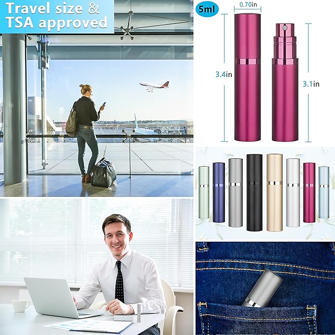 Refillable Perfume Atomizer Travel Bottle 2-Pack 5ml Leakproof Luxury Travel Perfume Refillable Bottle, Portable Fragrance Atomiser (Black & Rose Red)-Velvo Beauty