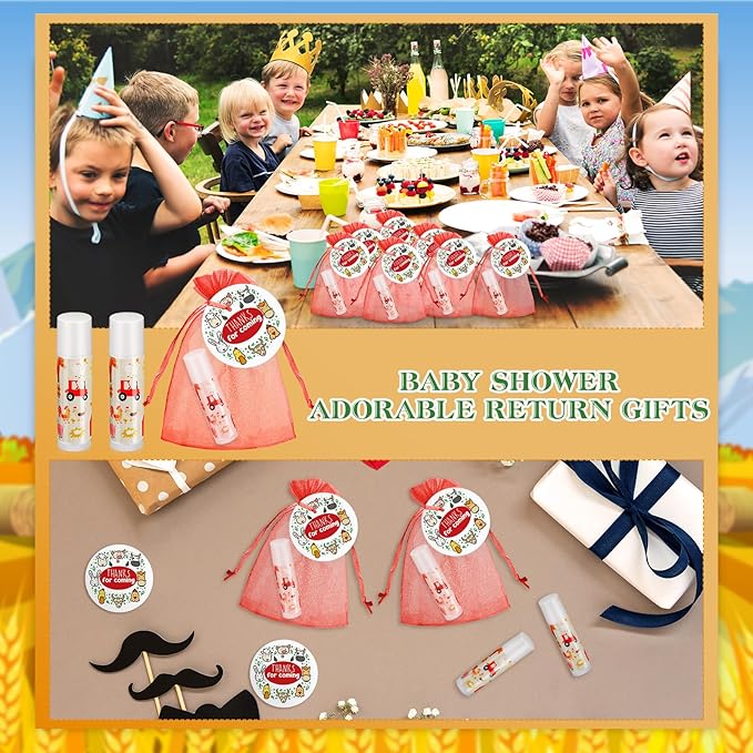 Fumete 50 Pack Baby Shower Farm Animals Party Gifts Favors Bulk Lip Balms for Guests Boys Girls Neutral Gender Reveal Favors for Baby Shower Prizes Souvenirs Bags Stuffer Classroom Prizes-Velvo Beauty