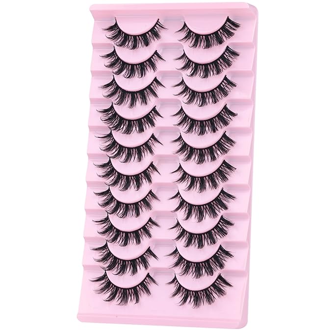 False Eyelashes Manga Lashes 10 Pairs False Eyelashes Japanese Style D Anime Lashes Natural Cosplay Lashes Natural Look 15 MM Wispy Faux Mink Lashes Full Strip Doll Lashes by FANXITON-Velvo Beauty