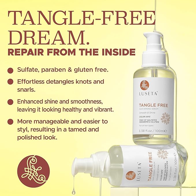 Luseta Tangle Free Routine Hair Serum Oil for Women and Men Detangling with Keratin and Argan Oil, Color Safe for Curly and Wavy Hair, Paraben & Gluten Free 3.38oz-Velvo Beauty