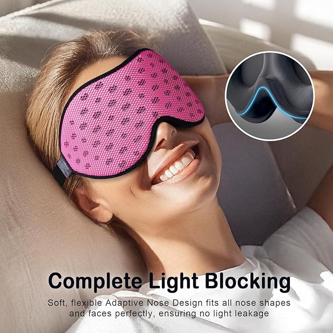LitBear Breathable Sleep Mask, 3D Eye Mak Sleep for Side Sleepers Women Men, Light Blocking Sleeping Mask with Adjustable Strap, Soft Lightweight Eye Cover for Travel, Night Work, Nap, Office - Pink-Velvo Beauty