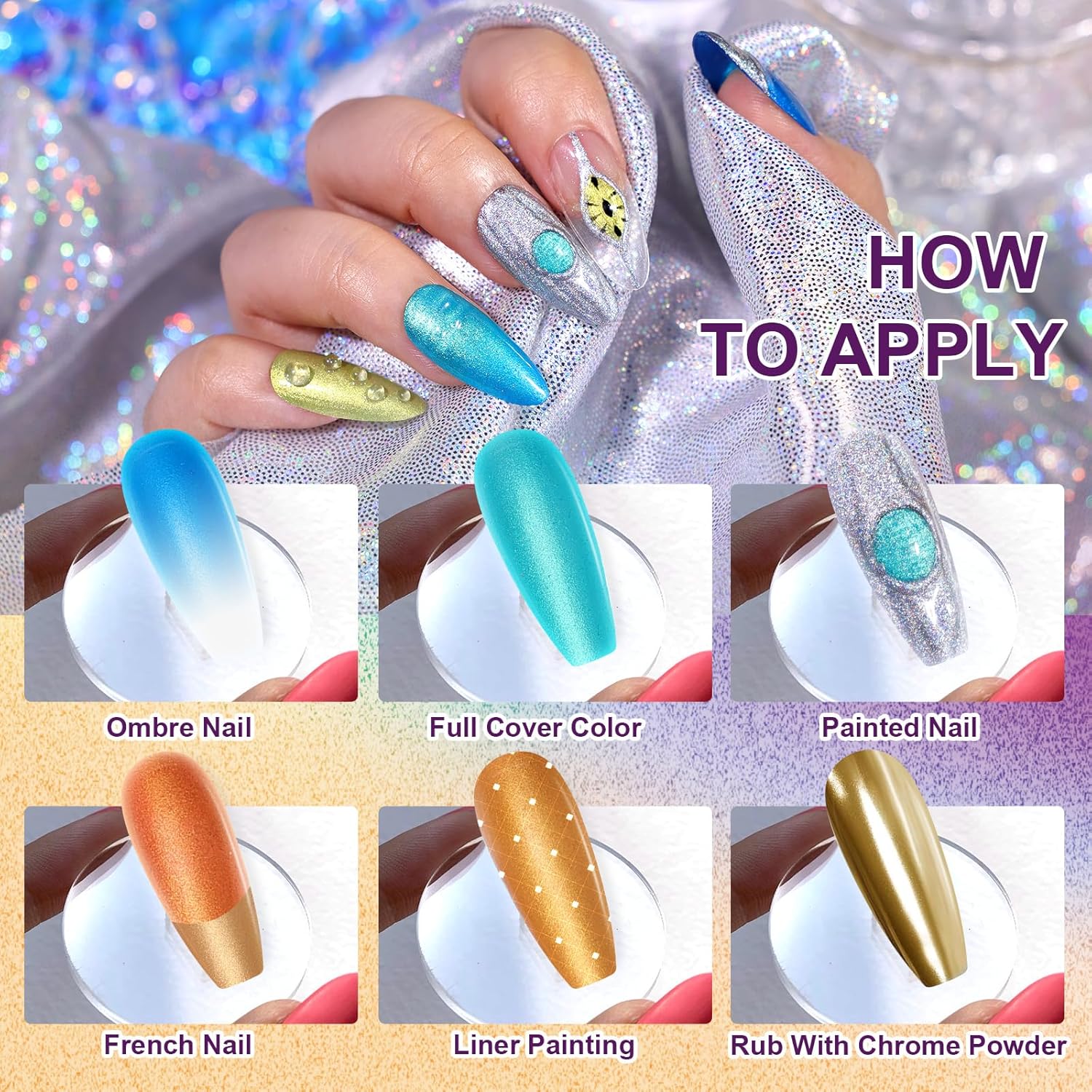 Gradient Painting Gel, 9 Colors Ombre Gel Nail Polish Gold Silver Metallic Effect Pigment Pat Aura Nails French Manicure Soak Off UV Long-lasting Home Salon DIY Nail Art Satin Metal(01)-Velvo Beauty