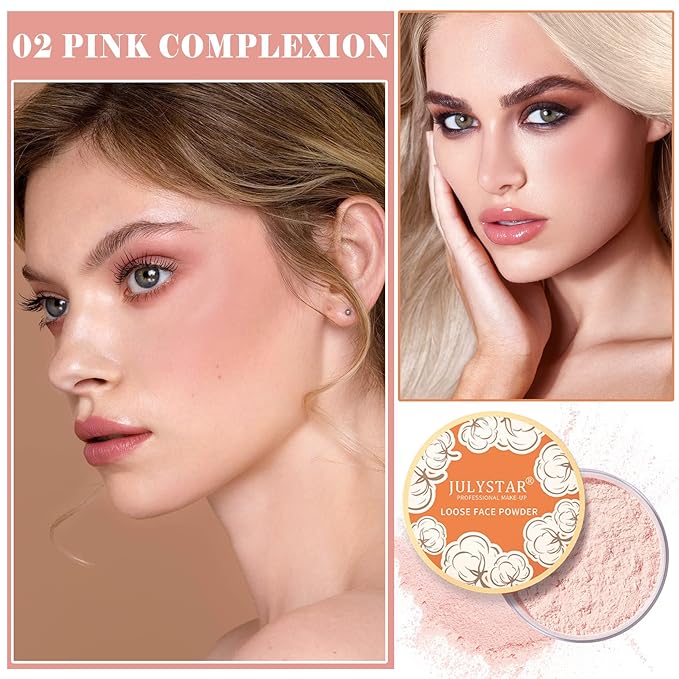 Pink Setting Powder Loose Face Powder Matte Soft Smooth Oil Control Long Lasting Loose Setting Powder Makeup For Natural Flawless #02 Pink Complexion-Velvo Beauty