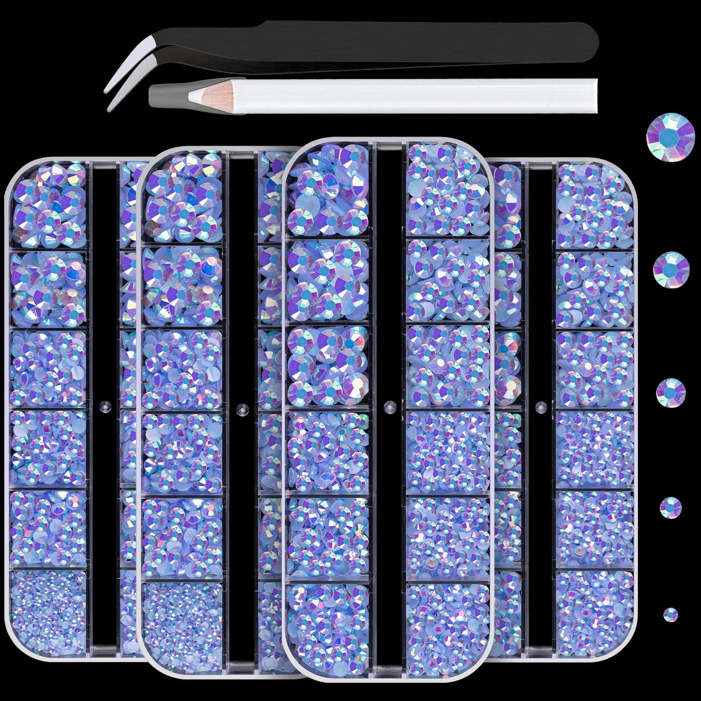 7000PCS Resin Rhinestones with Tweezers for Crafting, 2/3/4/5/6mm Flatback Jelly Rhinestones, 4 Box Sky Blue AB Non Hotfix Crystal Gems for DIY Crafts Mugs Tumblers Clothes Makeup Nail-Velvo Beauty