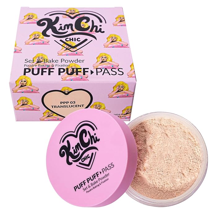 Kimchi Chic Beauty Puff Puff Pass Set and Bake Powder, Loose Face Powder with Extra Fluffy Setting Powder Puff, Soft Natural Face Makeup for Uneven Skin Tone, 03 Translucent-Velvo Beauty