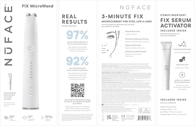 NuFACE FIX MicroWand Microcurrent Facial Device, FDA Cleared - Eyes, Lips & Lines Treatment with Serum Activator - Lip Plumper, Eye Depuffing Wand, Wrinkle & Smile Line Reducer, 3 On-the-Go Modes-Velvo Beauty