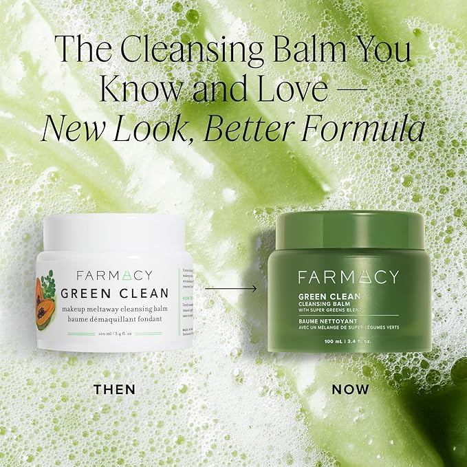 Farmacy Makeup Remover Cleansing Balm - Green Clean Waterproof Makeup Remover + Oil Based Cleanser - Newly Formulated Double Cleanser with Plant Based Waxes + Upcycled Moringa (200ml)-Velvo Beauty