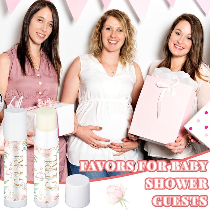 50 Pack Floral Baby Shower Lip Balm Party Supplies Bulk for Girls Guests It's a Girl Baby Shower Gifts Gender Reveal Favors Prizes Souvenirs Winners Thank You Appreciation Gifts-Velvo Beauty