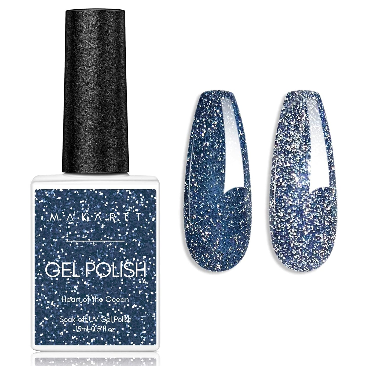 Makartt Glitter Gel Nail Polish - Flash Blue Diamond Reflective Gel, UV LED Soak Off for Nail Art Designs, 15ml DIY Home Salon Manicure, Heart of the Ocean-Velvo Beauty