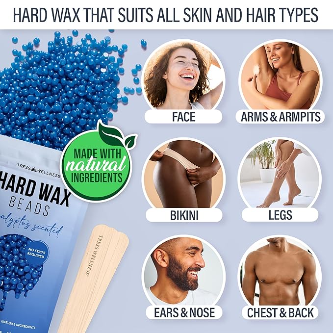 Tress Wellness Waxing Kit for Sensitive Skin – Safe for Face & Skin, Prep & Aftercare Spray, Easy to Use – At-Home Kit for Face, Bikini, Brazilian & Full Body - Digital Display, Blue-Velvo Beauty