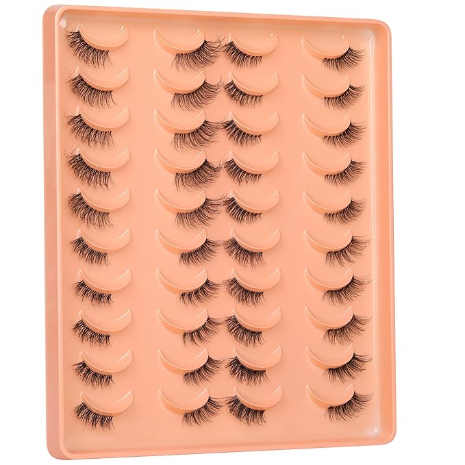 JIMIRE 20 Pairs Hlaf False Eyelashes with Clear Band Half Lashes Wispy Short Accent Lashes 4 Styles Mixed Cat Eye Mink Lashes Fluffy 3/4 Corner Fake Half Lashes Cat Eye Natural Look-Velvo Beauty