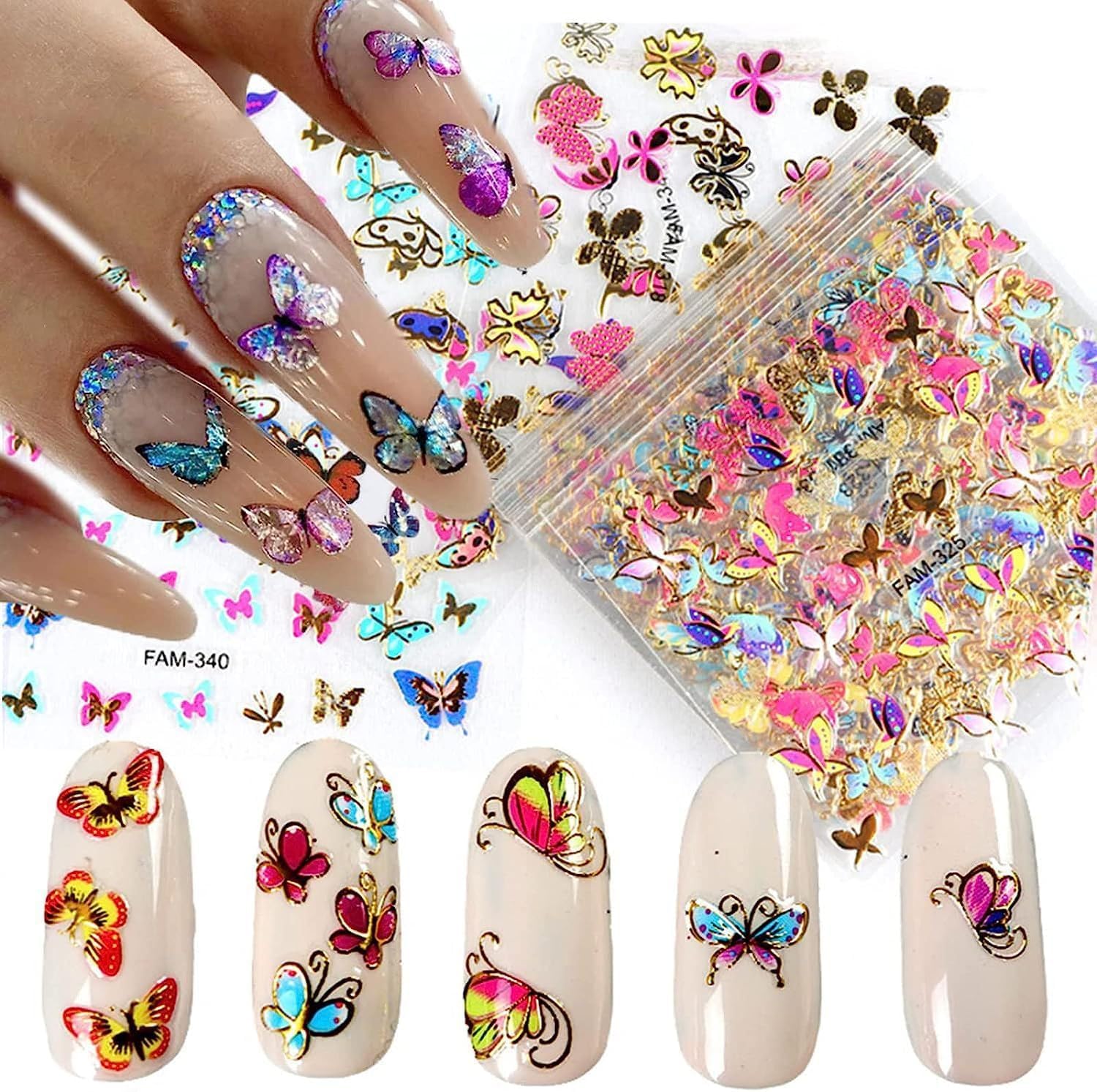 30 Sheets Butterfly Nail Stickers Colorful 3D Self Adhesive Nail Art Charms Sticker Decals for Crafts Supplies Accessories (ST-B)-Velvo Beauty