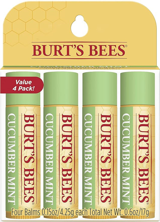 Burt's Bees 100% Natural Origin Moisturizing Lip Balm, Cucumber Mint with Beeswax, 4 Tubes-Velvo Beauty