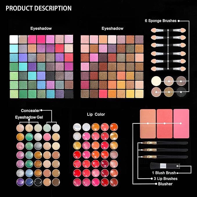 All in One Makeup Kit for Women Full Kit- 177 Color Combination Makeup Set Palette- 119 Eyeshadow,35 Lipstick,6 Powder,14 Concealer,10 Applicators,20 Brushes Set,Make Up Gift Kits for Women Teen Girl-Velvo Beauty